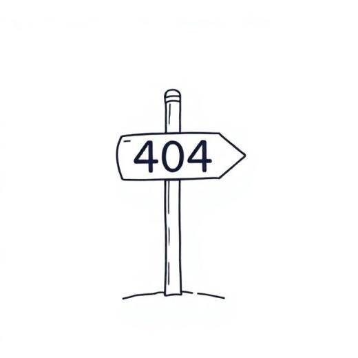 Friendly, minimal 404 Not Found illustration for a travel website. Clean white background, soft brand-like accent color #ecaf51, simple line art of a signpost with a broken path and the digits “404”. Modern flat style, high-contrast, no text other than the digits, web-safe, centered composition.